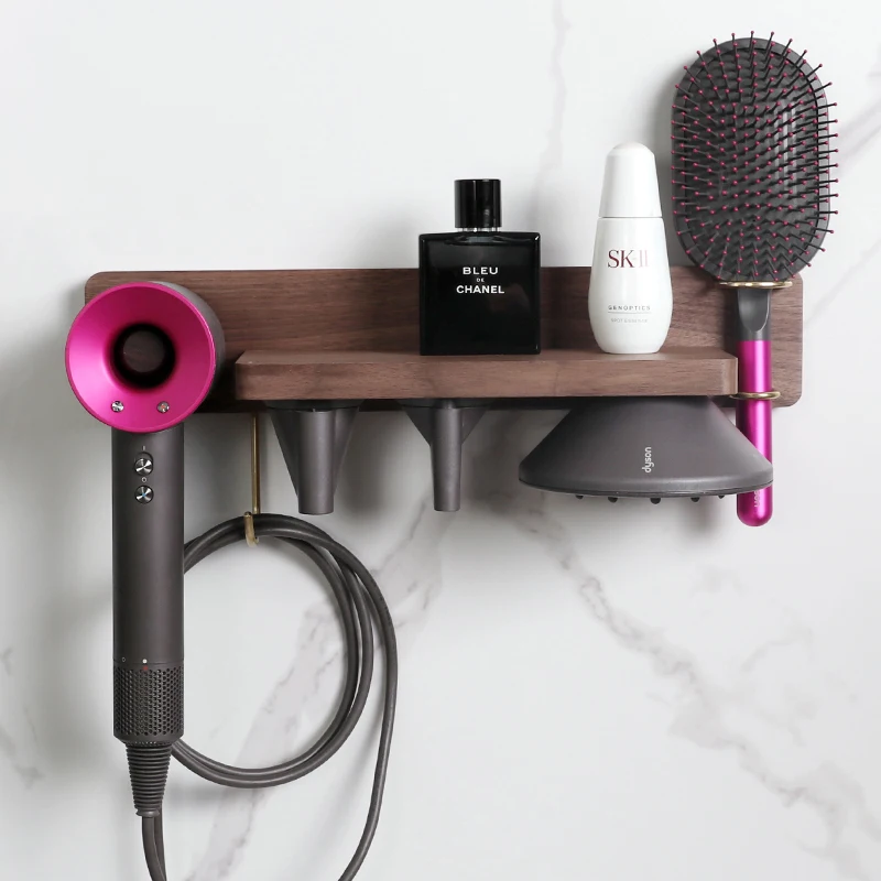 

Punch - Free Walnut Wall - Mounted Holder for Dyson Hair Dryer HD15