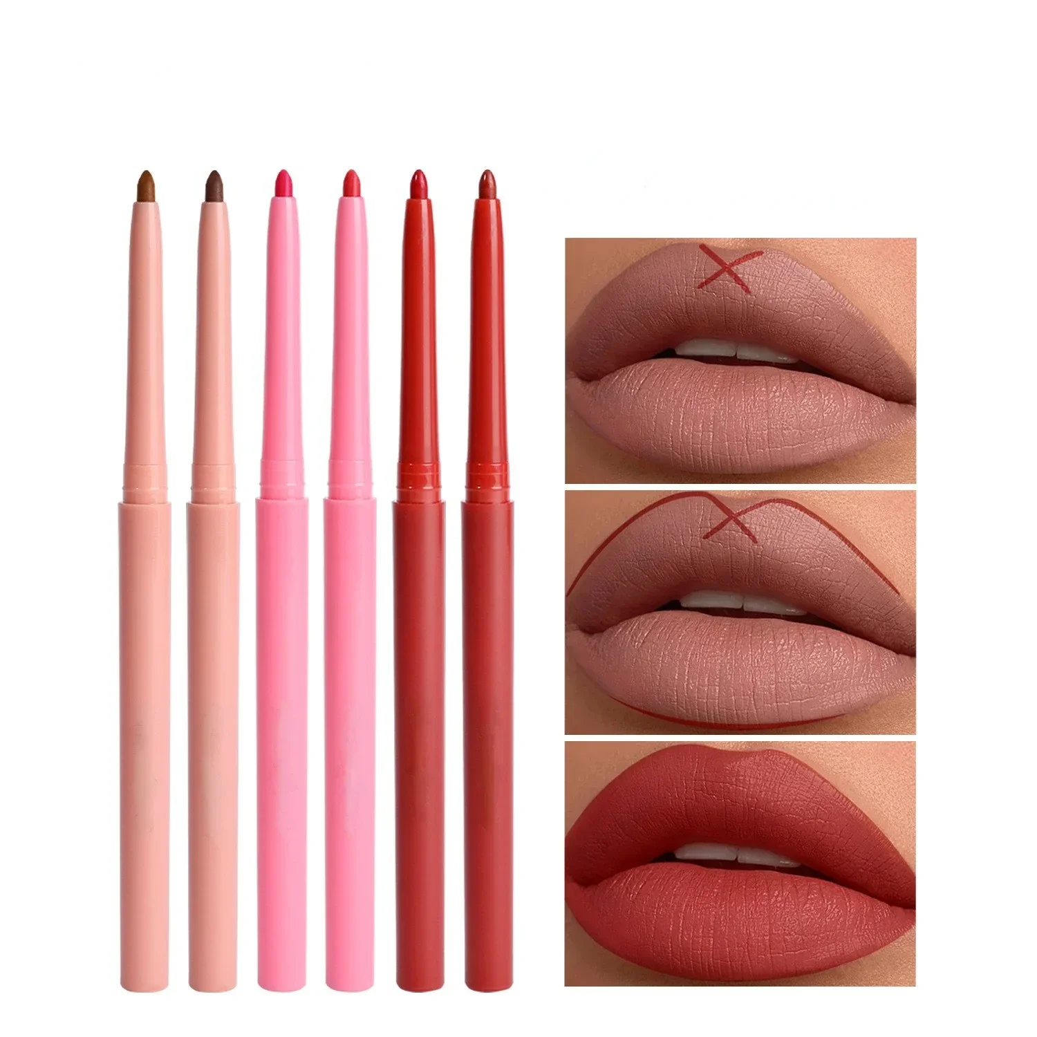 Impermeável Matte Contour Tint Lipstick Lápis, Lápis Sexy Red Lip, Lasting Non-Stick Cup, Lipliner Pen, Lábios Maquiagem, Cosméticos, 6 cores