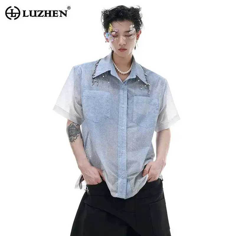 

LUZHEN Short High Quality Thin Gauze Washed Gradient Color Sleeve Shirts Men's 2025 Summer Luxury Handsome Casual Tops JY7131