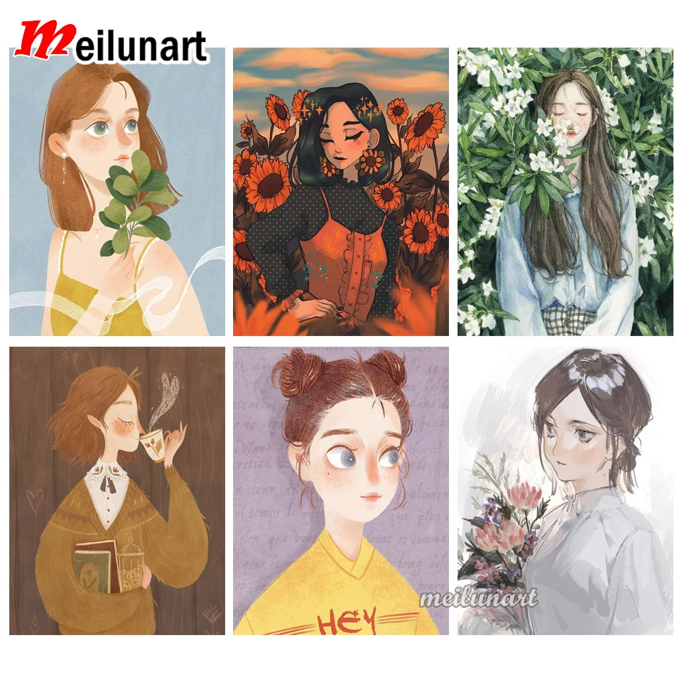 Diamond painted Cross stitch Cartoon Girl character Kit hand-painted gift portrait rhinestone embroidery home decoration AS2953