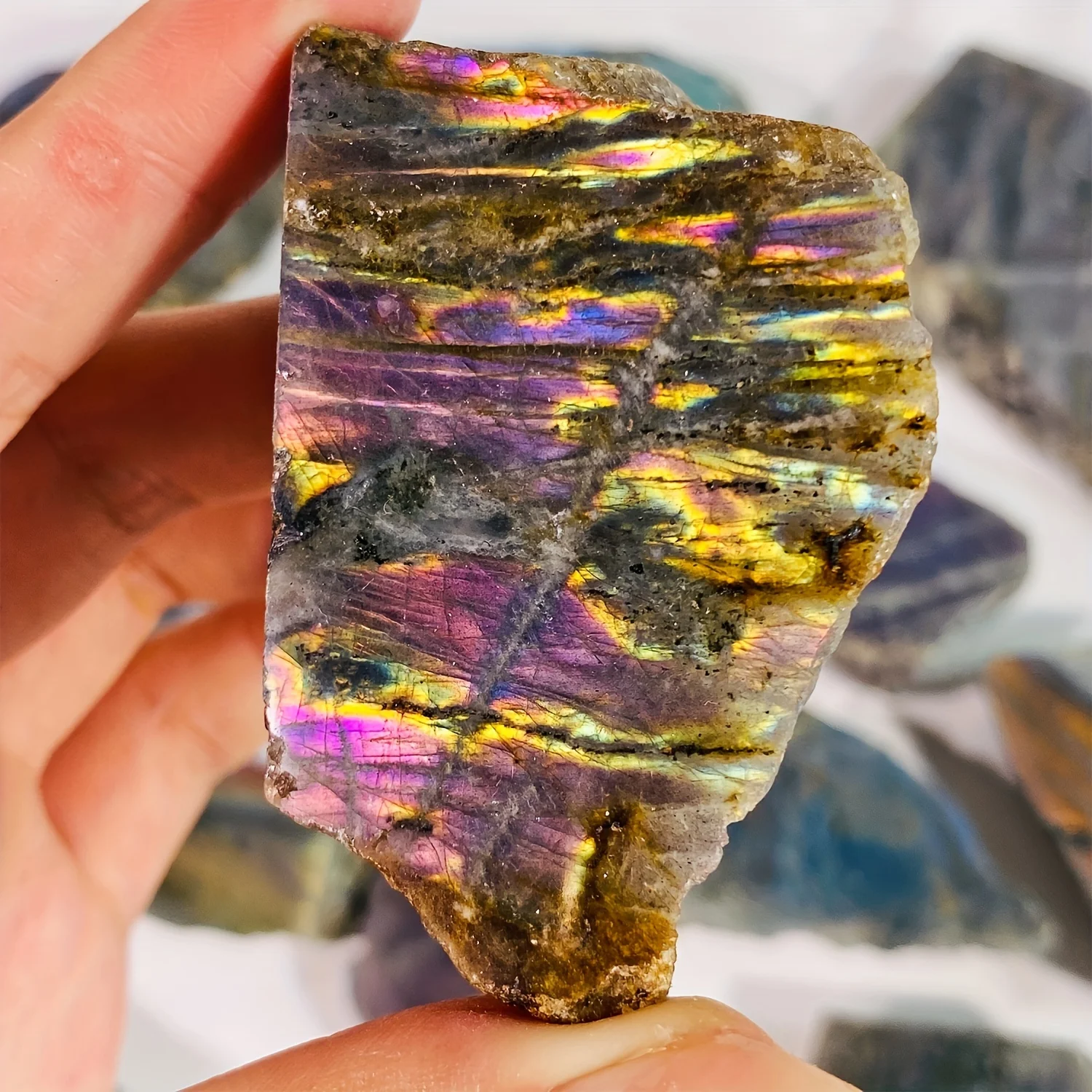 1pc 30-200g Natural Crystal Labradorite Slice Colorful Raw Stone Slice Mineral Specimen Moonstone Crafts Crystal Jewelry