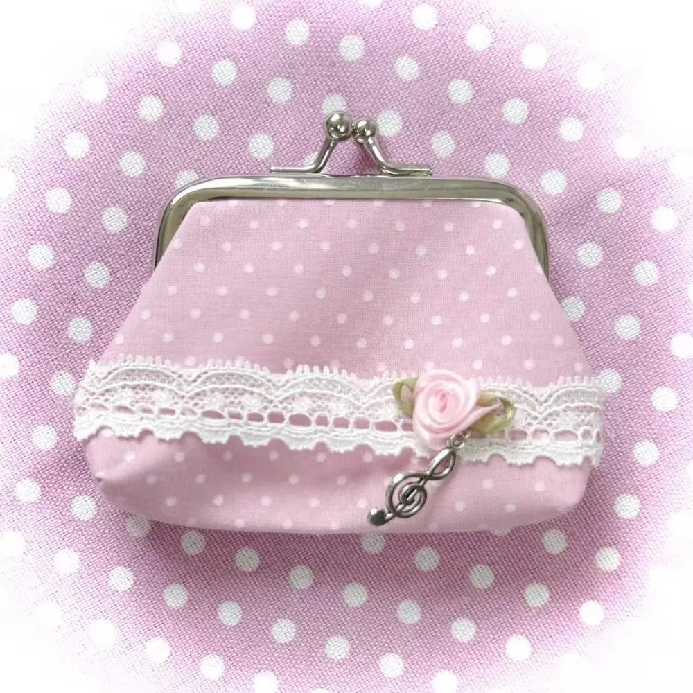 Retro Handmade Lace Coin Purse Wave Dot Design Y2k Style Small Wallet Rose Pattern Vintage Craft Earphone Bag For Ladies Gift