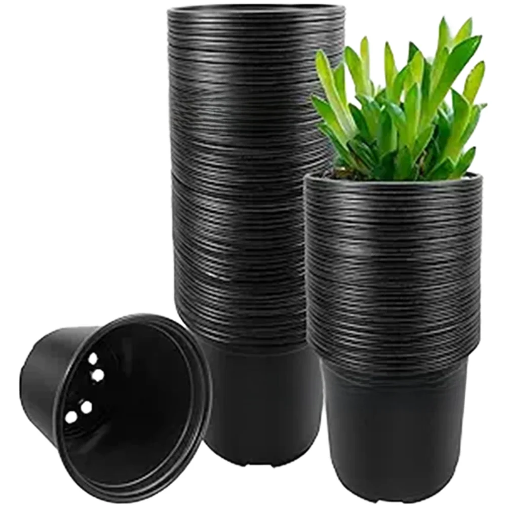 4-Inch Black Plastic Plant Pots For Gardening Containers With Bonus Waterproof T-Shaped Labels Plant Growing Box