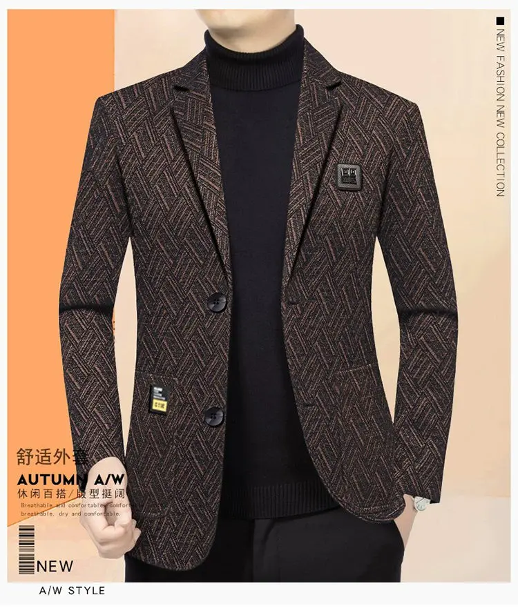 Herren-Blazer Modischer Business-Bankett-Tanz-Sänger-Blazer Gestreifter Figurbetonter Lässiger Trendiger Hochzeits-Bankett-Performance-Blazer – Detail 2