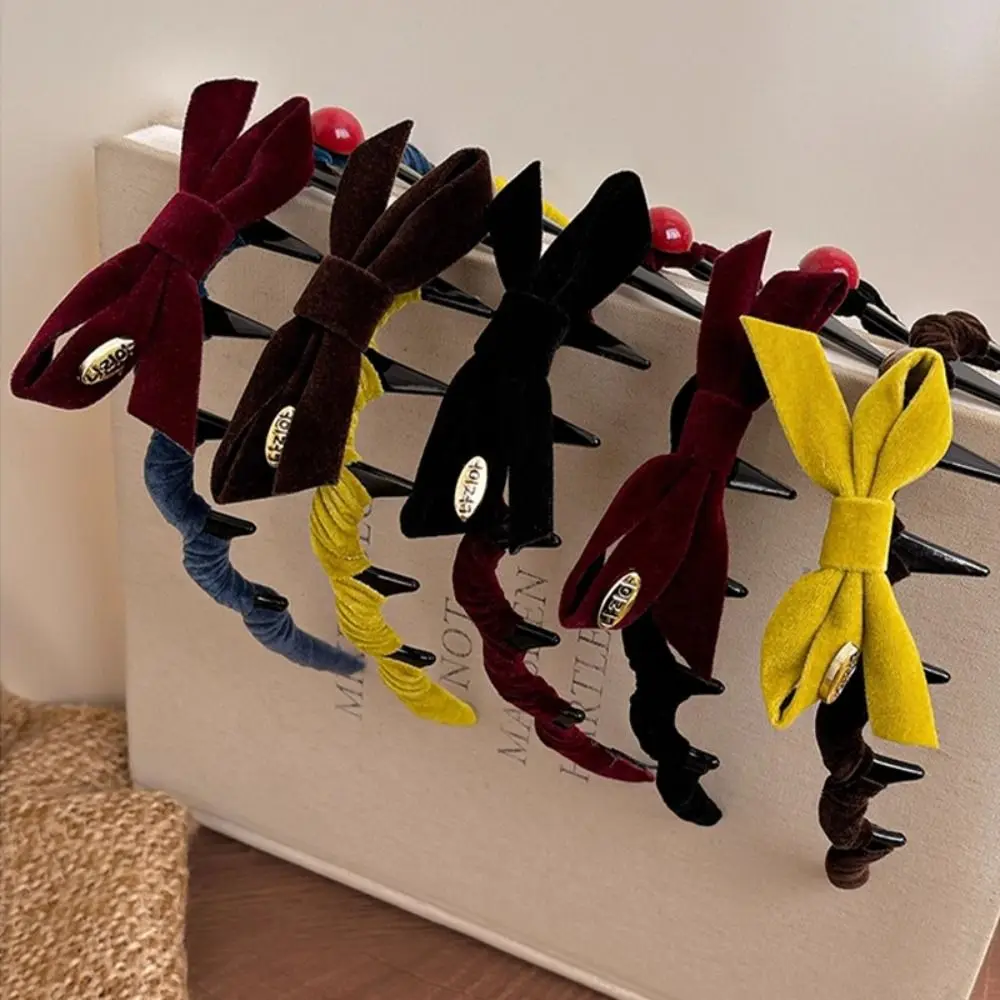 Fashion Flocking Bow Headband U-shaped Tooth Comb Non-slip Hair Bands Hair Accessories New Year Hair Styling Accessories