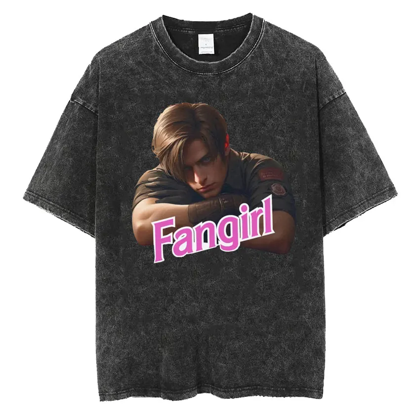 Limited Leon S Kennedy Resident Evil FANGIRL Washed Tee Shirt anni \'90 Classic Vintage Movie t-Shirt uomo Fashion Cool Harajuku Tshirt