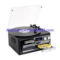 Vintage All In 1 Vinyl Turntable Player Radio AM FM Record Player 3 Speed Turntable With Built-in Speakers Bluetooth