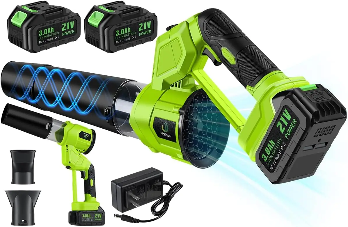 

Аккумуляторная воздуходувка для листьев 21В с 2 батареями, 4 скоростями и вращающейся рукояткой для уборки двора