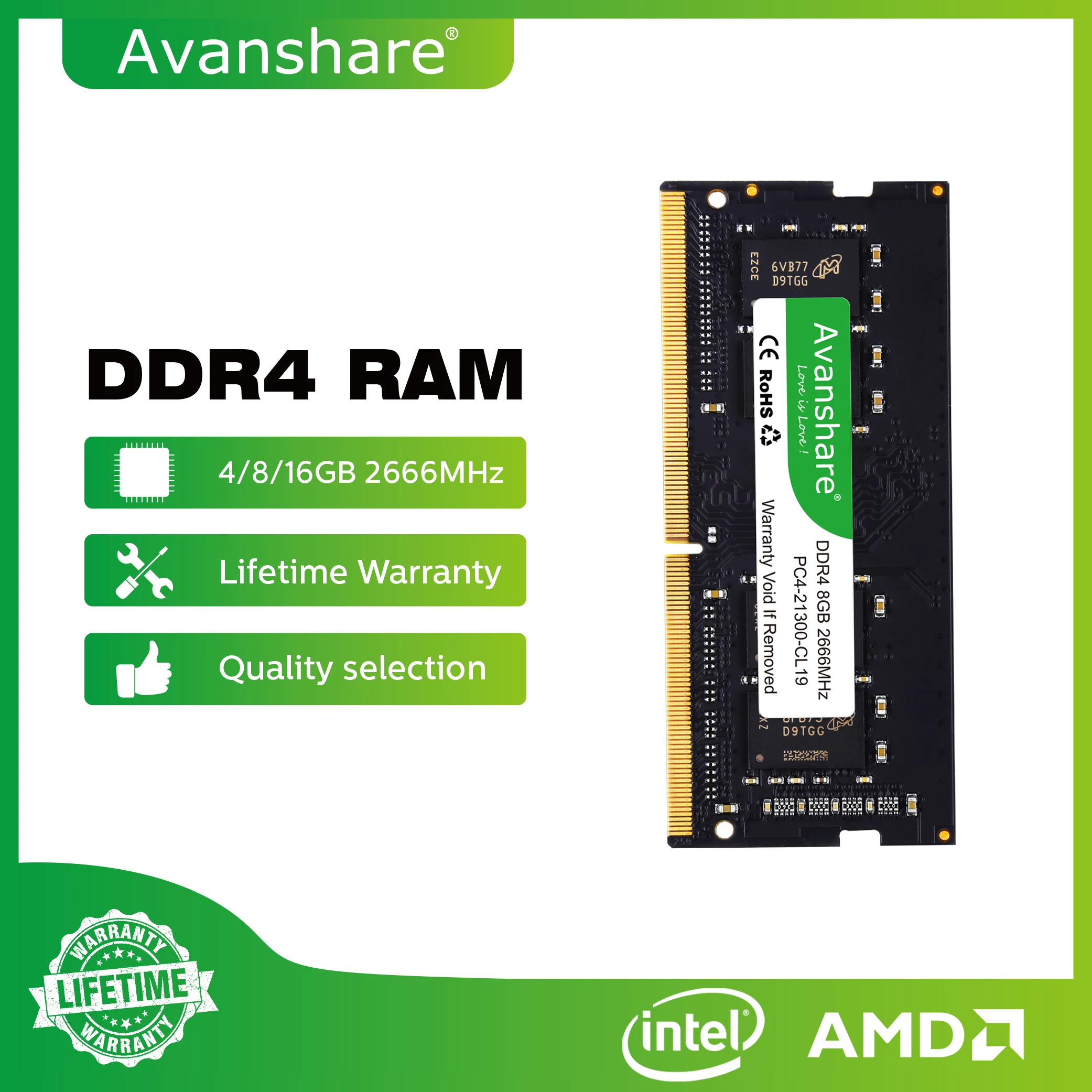 Avanshare Ram Memory DDR4 16gb 8gb 4gb DDR4 3200Mhz 2666Mhz 2400mhz SO-DIMM Memory Ram Memoria 1.2V For Laptop Notebook Computer