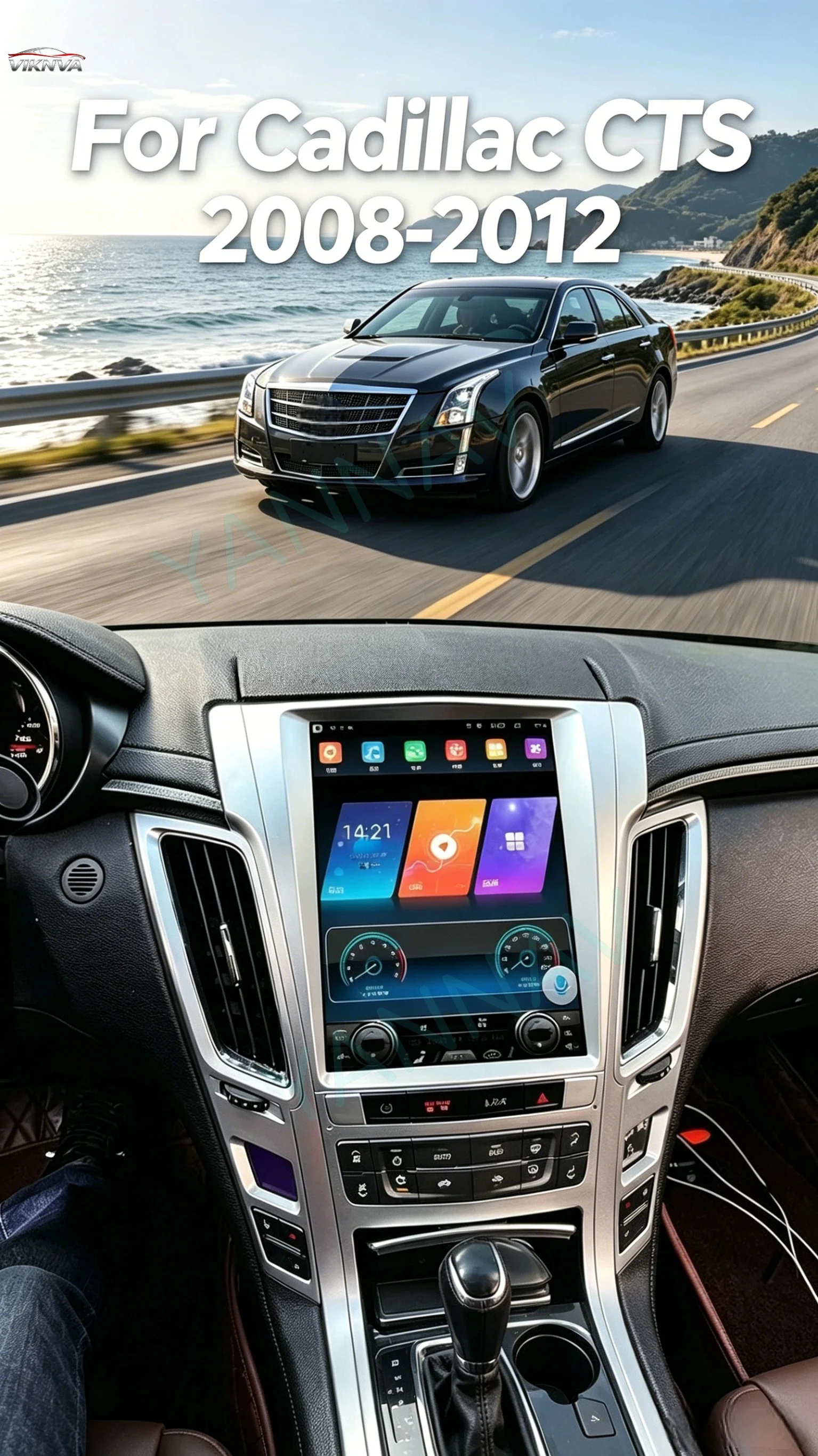 캐딜락 CTS 2007-2012용 안드로이드 테슬라 스크린 카 오디오, 멀티미디어 플레이어 256GB GPS 네비게이션 자동차 스테레오 썸네일 3