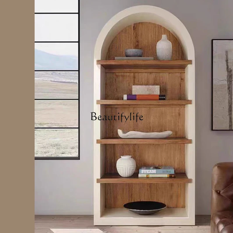 

*French retro simple solid wood arc arched bookcase small apartment simple display cabinet