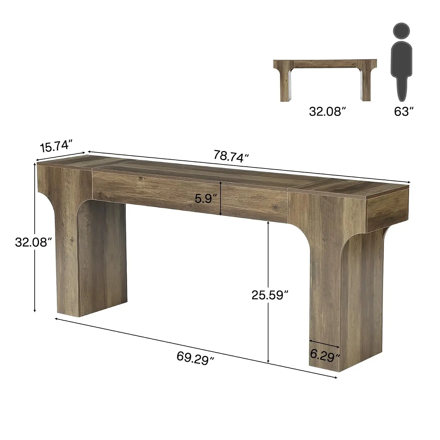 Extra Long Console Table for Entryway, 79-Inch Farmhouse Style | Wooden Couch Table Behind Sofa, Modern Entry Table, Customized
