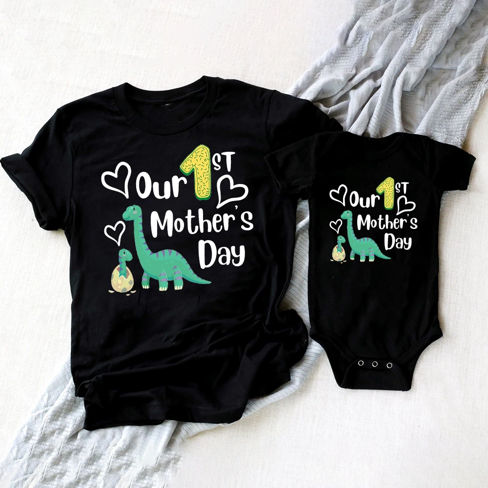 Our First Mothers Day Family Matching Outfits 1st Mother's Day Clothes Mommy and Baby Shirts Mom T-shirt Infant Romper