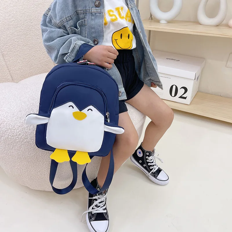 Cute Cartoon Penguin School Bag para crianças, Kindergarten Student Shoulder Bag, Canvas School Bags for Kids