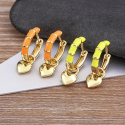 Nidin New Fashion Design 5 Candy Colors Enamel Dripping Oil Heart Pendant Hoop Drop Earrings Valentine's Day Gift Party Jewelry