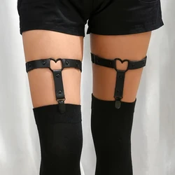 Adjustable Heart Leg Garter With Anti-Slip Clips,Elastic Y2K Gothic Thigh Garter For Ladies Black