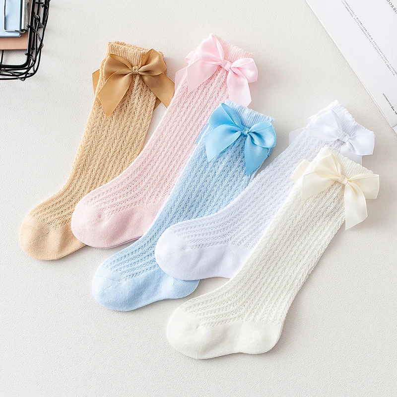 

Summer Baby Socks Thin Mesh Mosquito Proof Midtube Socks Large Bow Knee-high Loose Baby Stuff Clothing Accessories Newborn