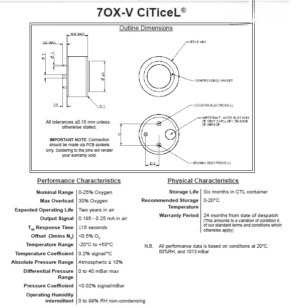 Oxygen sensor O2 7OXV T70X-V 7OX-V 7OXV oxygen battery