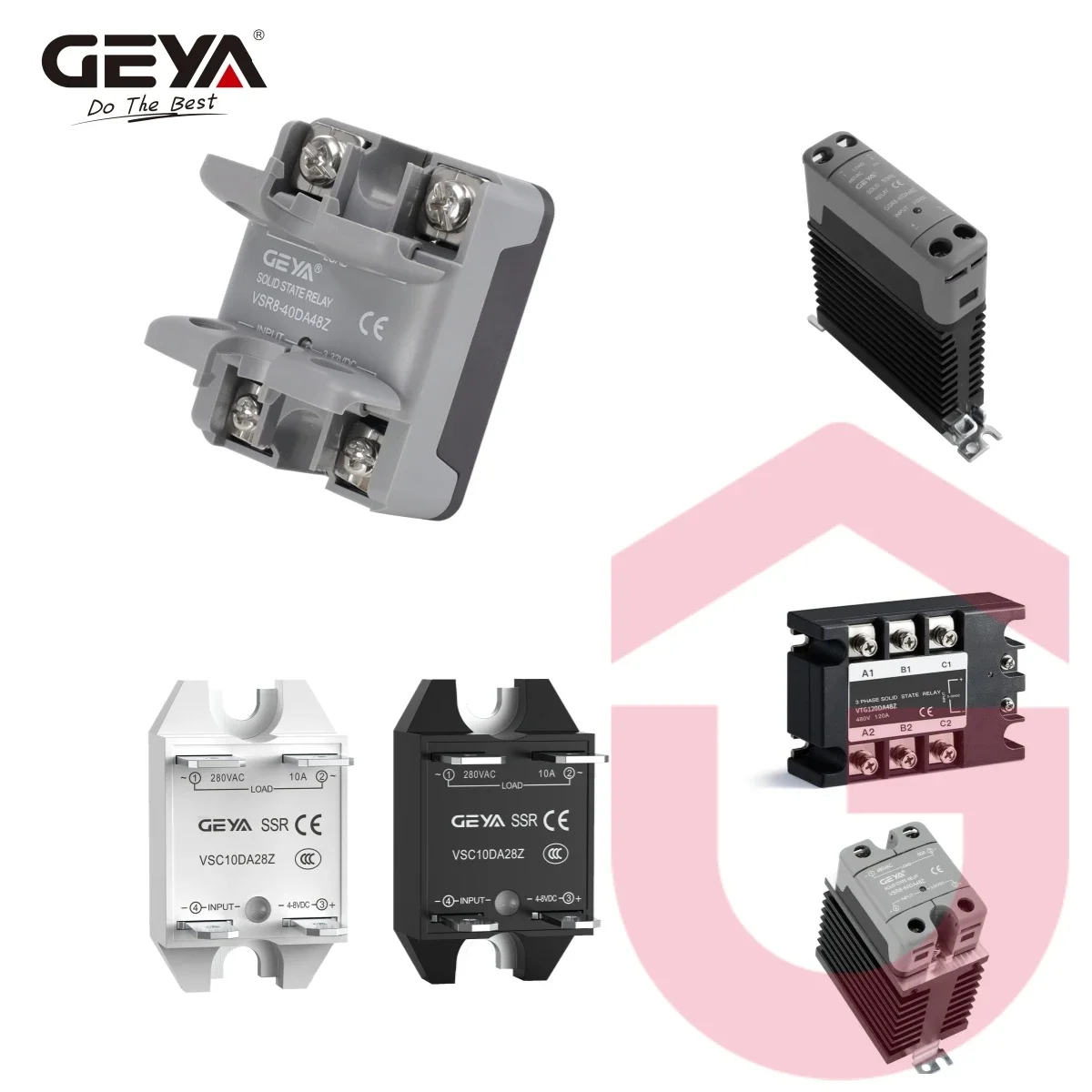 GEYA المبرد SSR 22.5 مم عرض نحيف GSR8 مرحل الحالة الصلبة مع بالوعة الحرارة تيار مستمر إلى تيار متردد مرحلة واحدة SSR 10A 25A 40A