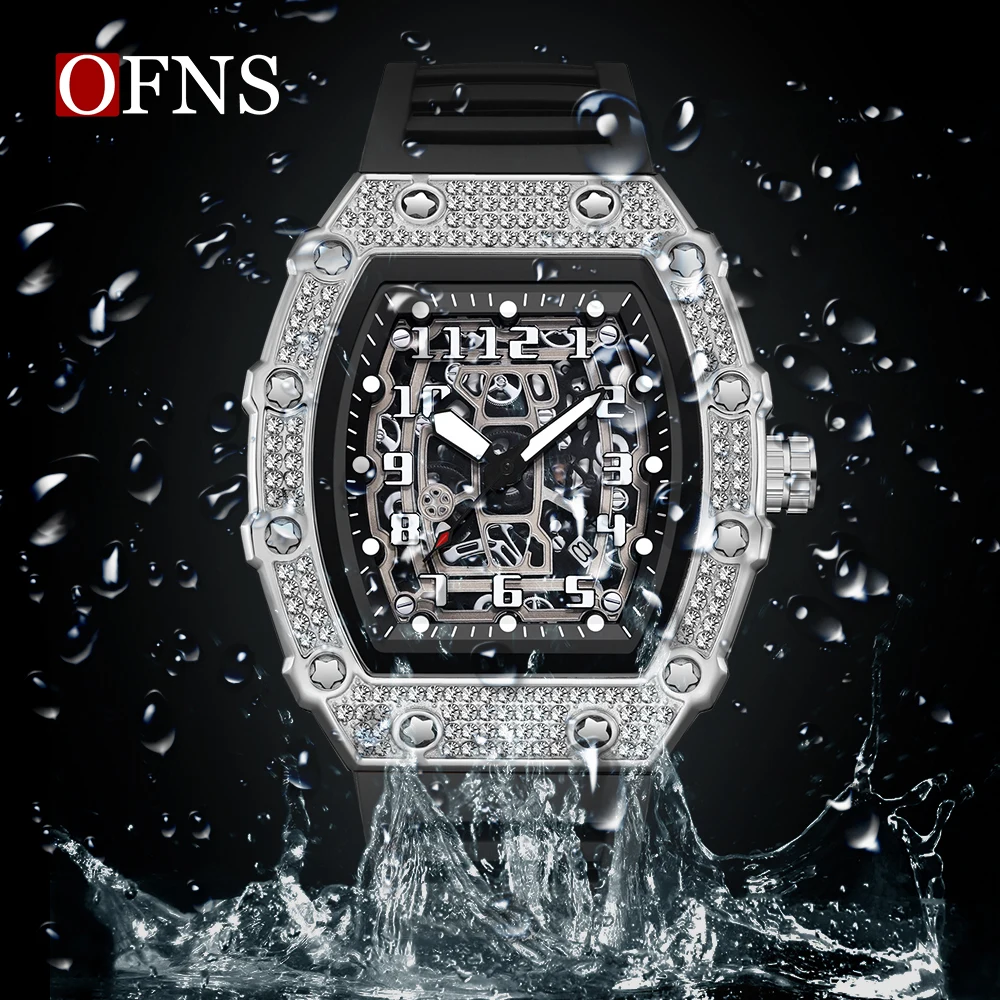 

OFNS Новые 7106 Модные мужские кварцевые часы с инкрустацией бриллиантами Водонепроницаемые светящиеся календари Роскошные мужские кварцевые часы 2025