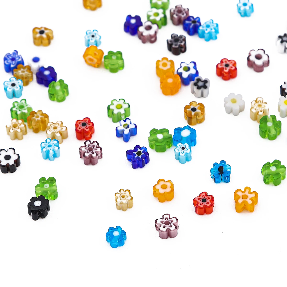 19cm/Str4-9mm Thousand Flower Glass Beads, Unique Flower Shape, Scattered Beads, Handmade DIY Jewelry Earrings, Bracelets, Acces