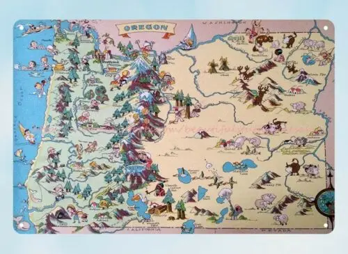 patch plaques Pictorial map of OREGON state by Ruth Taylor 1935 metal tin sign