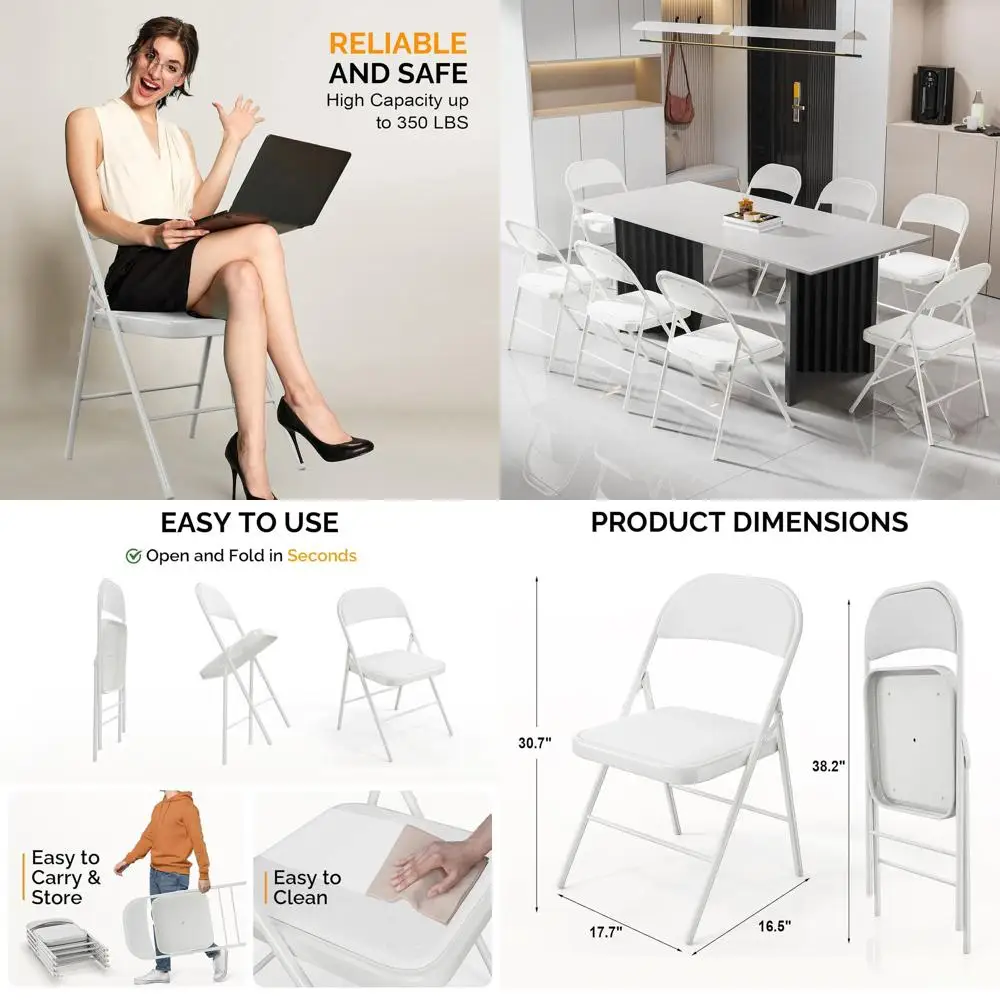 

Набор из 4 складных стульев с белой мягкой подкладкой, идеально подходит для уличных и офисных мероприятий, свадеб, с подушкой из искусственной кожи и поддержкой спины