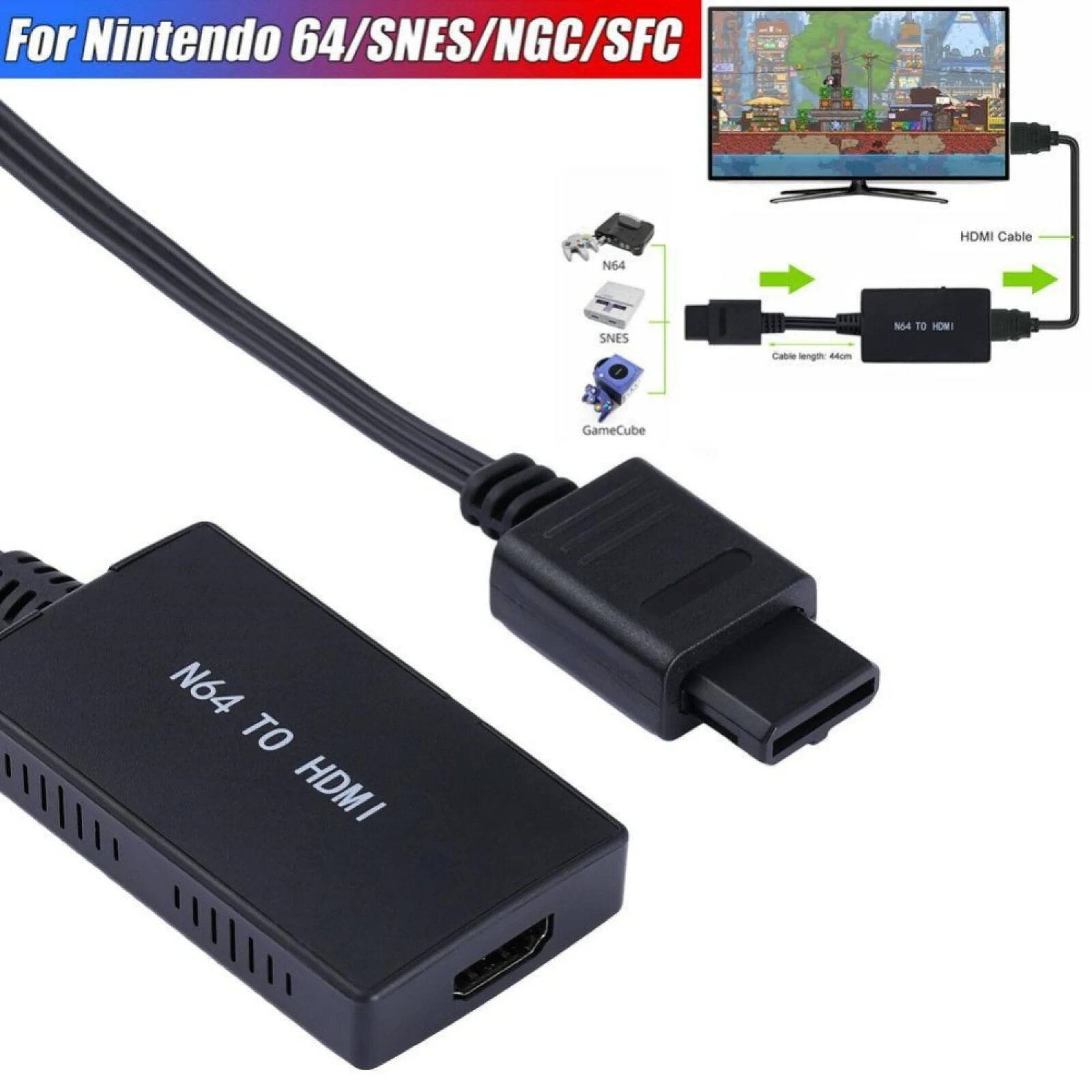 

1080P N64 to HDMI-compatible Converter Game Console Adapter HD Cable For Nintendo 64/NGC/SNES Accessories Supports NTSC4.43 3.58