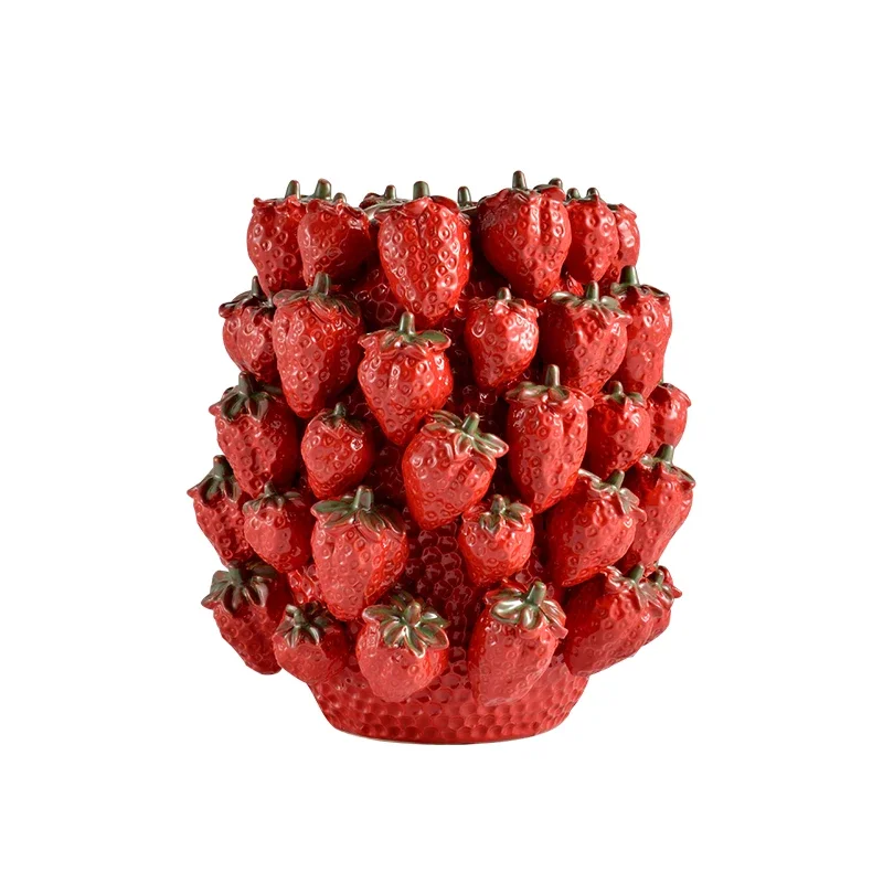 Simulation strawberry fruit ceramic flower pot modern handicraft vase model room ornament living room bedroom handmade