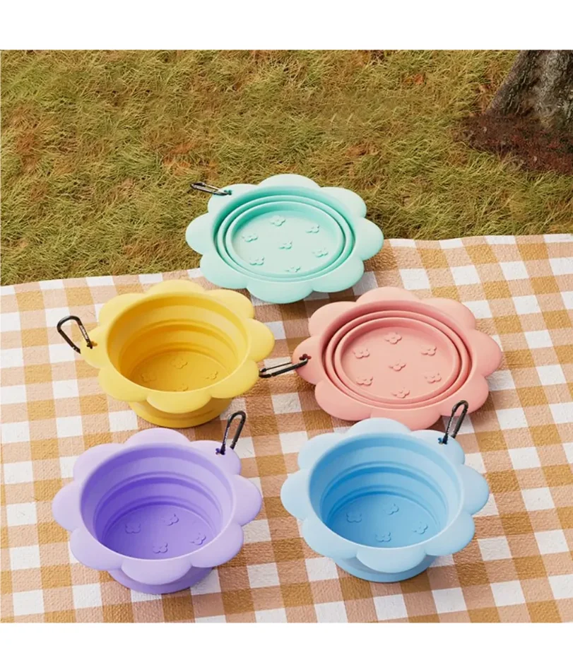 

Multipurpose 350ml Dog Bowl Flower Shape Silicone Puppy Water Food Container Collapsible Large Capacity Feeder Dish Bowl Outdoor