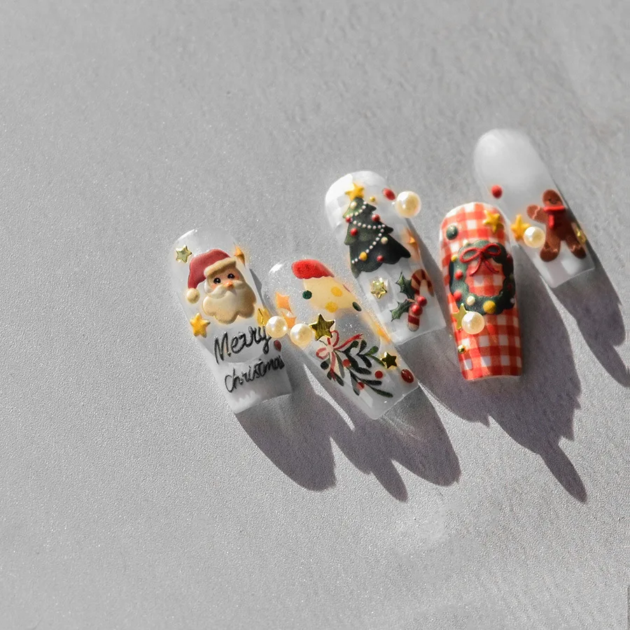 Pegatinas de Arte de uñas 5D finas y resistentes, pegatinas de uñas de alta calidad, diseño tridimensional de Feliz Navidad