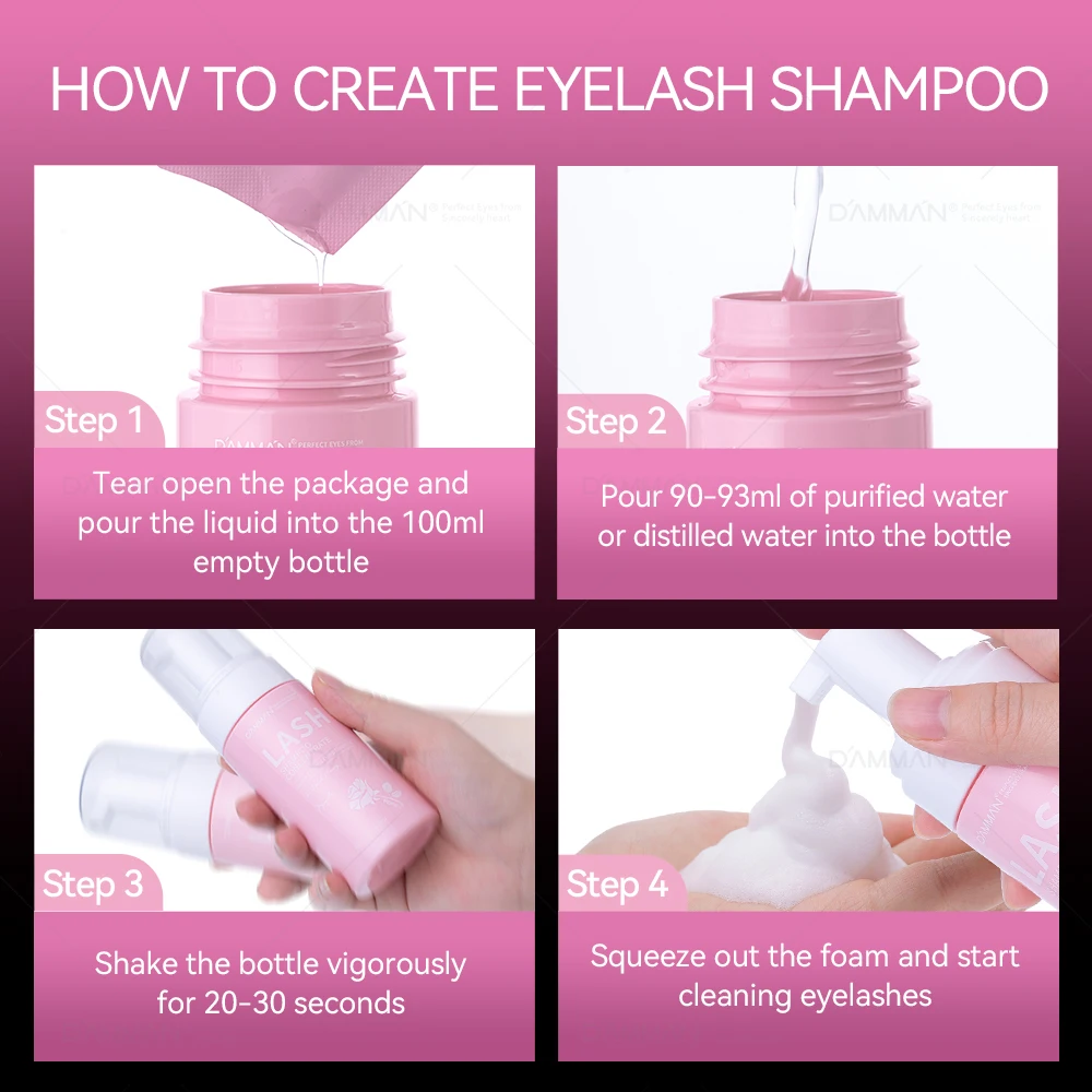 Damman New Upgrade 7,5 ml professionelles Wimpernshampoo für Wimpernverlängerungen, sanfte Reinigung, 6-in-1-Wimpernshampoo-Set mit Bürste