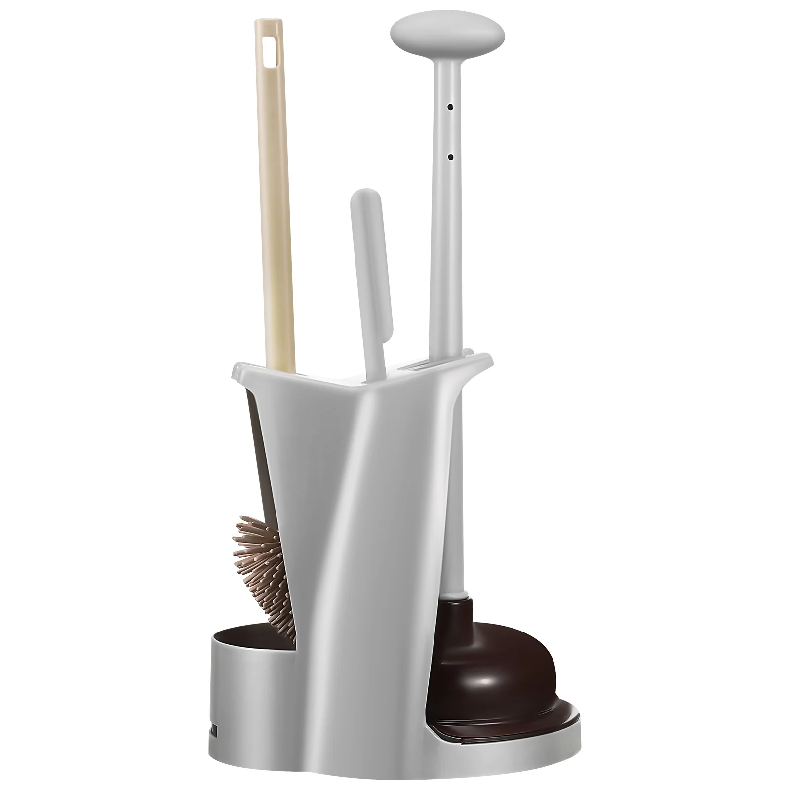 

1 set Set with Holder Strong Suction Non-Slip Handle Construction for Sink Unclogging Deep Corner Cleaning Toilet Brush