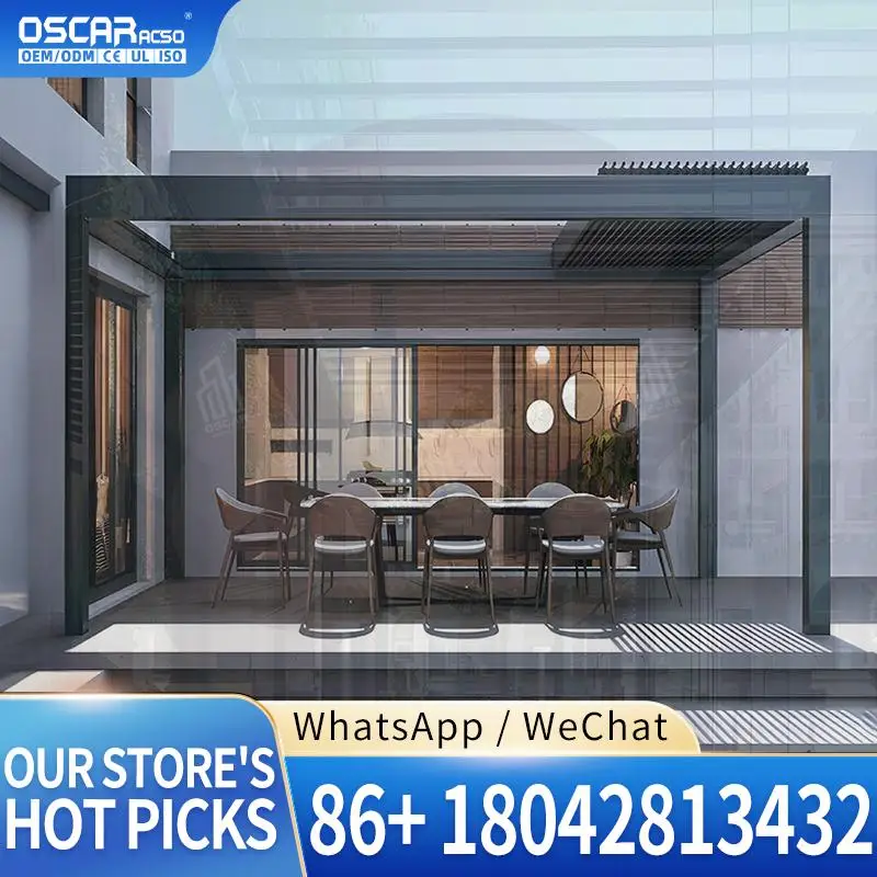 10X20 Modern Waterproof Outdoor 8x8 Aluminium Motorized Adjustable Louvered Roof Bioclimatic Structure pergola