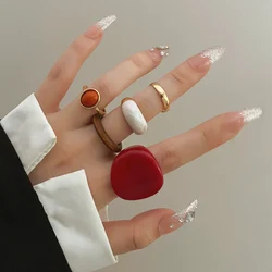 IPARAM New Trendy Rings Set for Women esagerato smalto rosso resina geometrica in legno anello Punk gioielli di moda