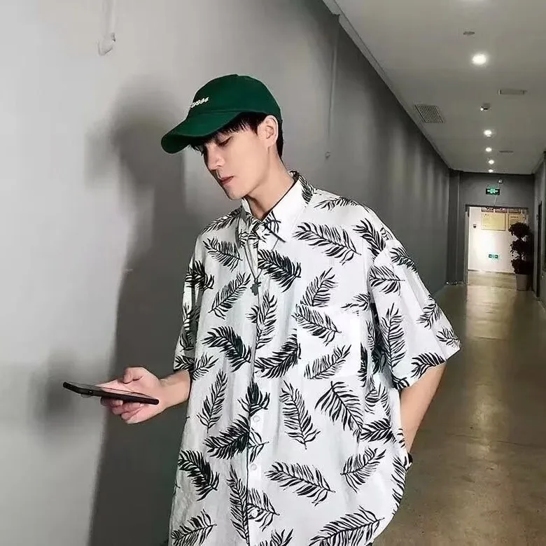 

Мужская летняя футболка с гавайским принтом, больших размеров, для пляжа, винтажная, на пуговицах, повседневная, для танцев