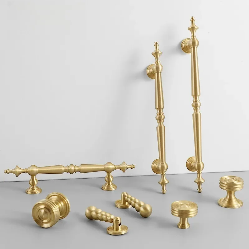 Luxury French Solid Brass Furniture Handles Solid Copper Drawer Pulls Retro Gold Cupboard Door Knobs for Kitchen Wardrobe 96/128