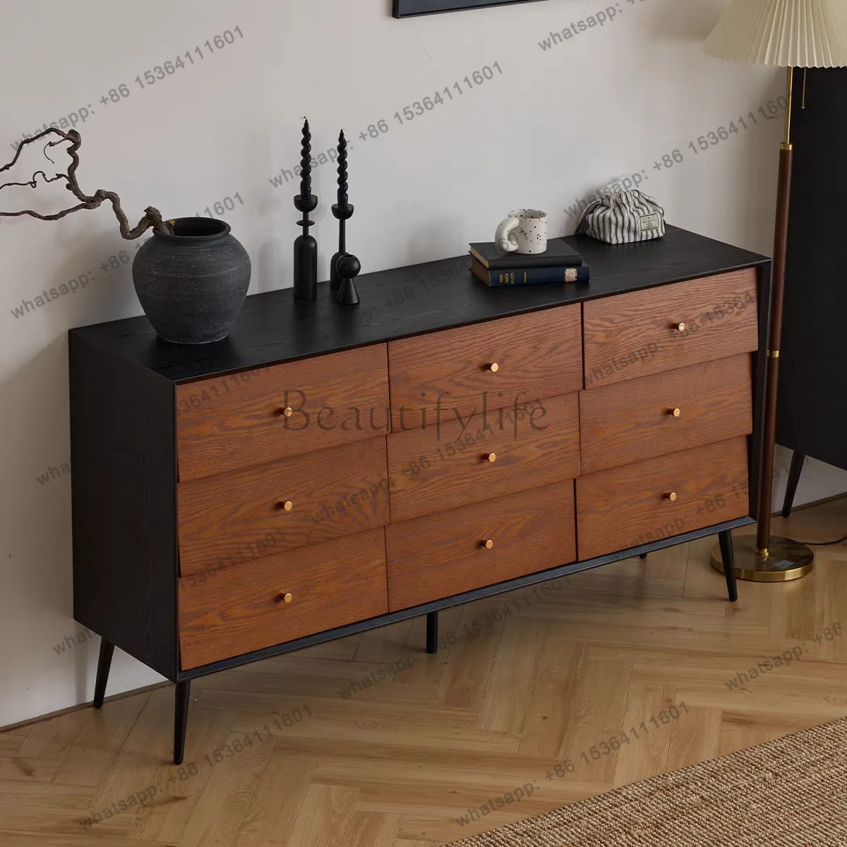 Medieval solid wood nine-chest cabinet retro living room against the wall storage five-bucket drawer porch cabinet