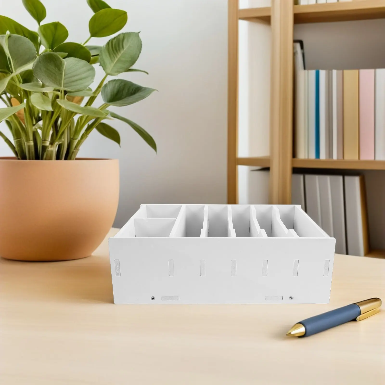 Wooden Cash Storage Bin Removable Dividers 7 Compartment Desktop Bill Holder Document Organizer 11.8x10.24x4.33 Office Desk Cash