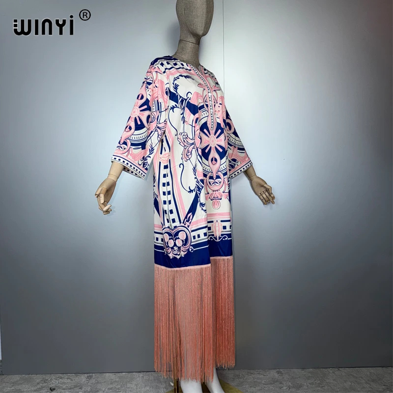 فساتين WINYI للمرأة المسلمة شرابات بوهو طباعة قفطان فستان الحفلات الشرق الأوسط أنثى فضفاضة عطلة عباية دبي قفطان فاخر #3
