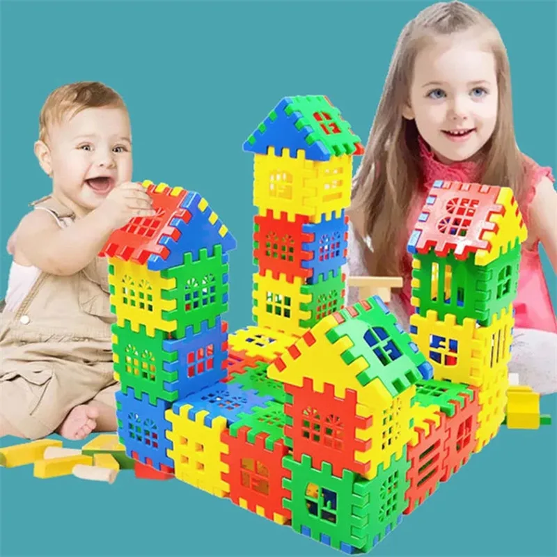 100/140PCS Plastic Building Blocks 3D Puzzle Games Toys DIY House Block Jigsaw Educational Toy Interactive Toys For Kids