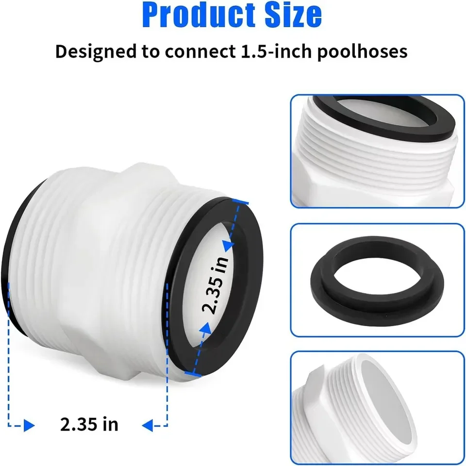 1.5 inch male flange coupling for pool hose extension | plastic PP split connector with dual gaskets | 32 mm inner diameter | hi