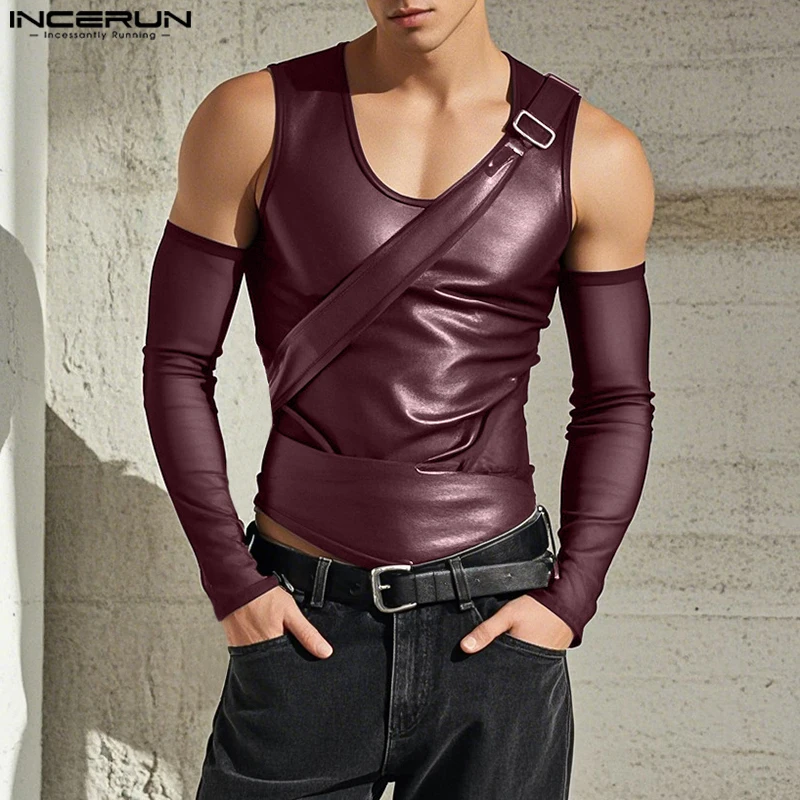 Fashion Casual Tops INCERUN New Men T-Shirts INCERUN T-shirt Male Summer Splicing Mesh See-through Camiseta Men's Clothing