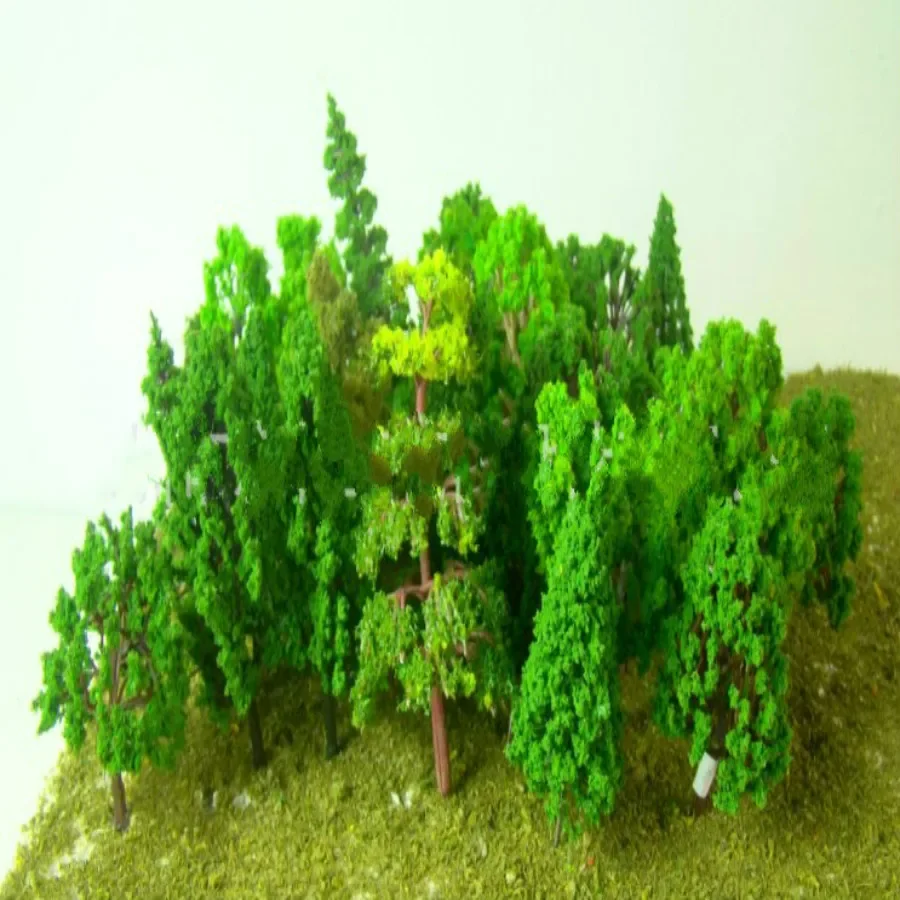 Modelo de árboles verdes mezclados de alambre y plástico, diseño de tren, paisaje de jardín en miniatura, 30 unidades por lote