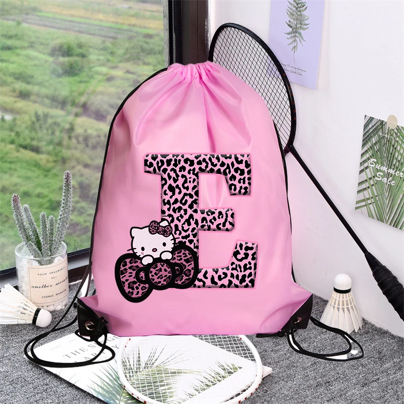 Hello Kitty Drawstring Bag Sports Waterproof Backpack Bundle Pocket Anime Sanrio Terylene Basketball Bags Boys Girls Xmas Gift