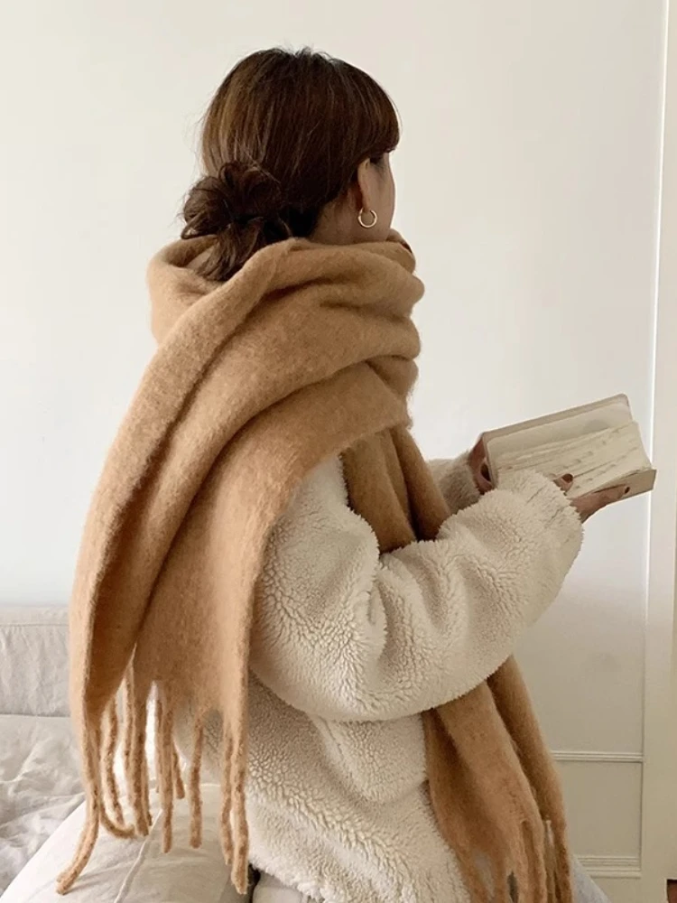 

Роскошный зимний шарф для женщин, кашемировое теплое однотонное одеяло из пашмины, женское толстое мягкое шаль Bufanda, длинное пончо Echarpe