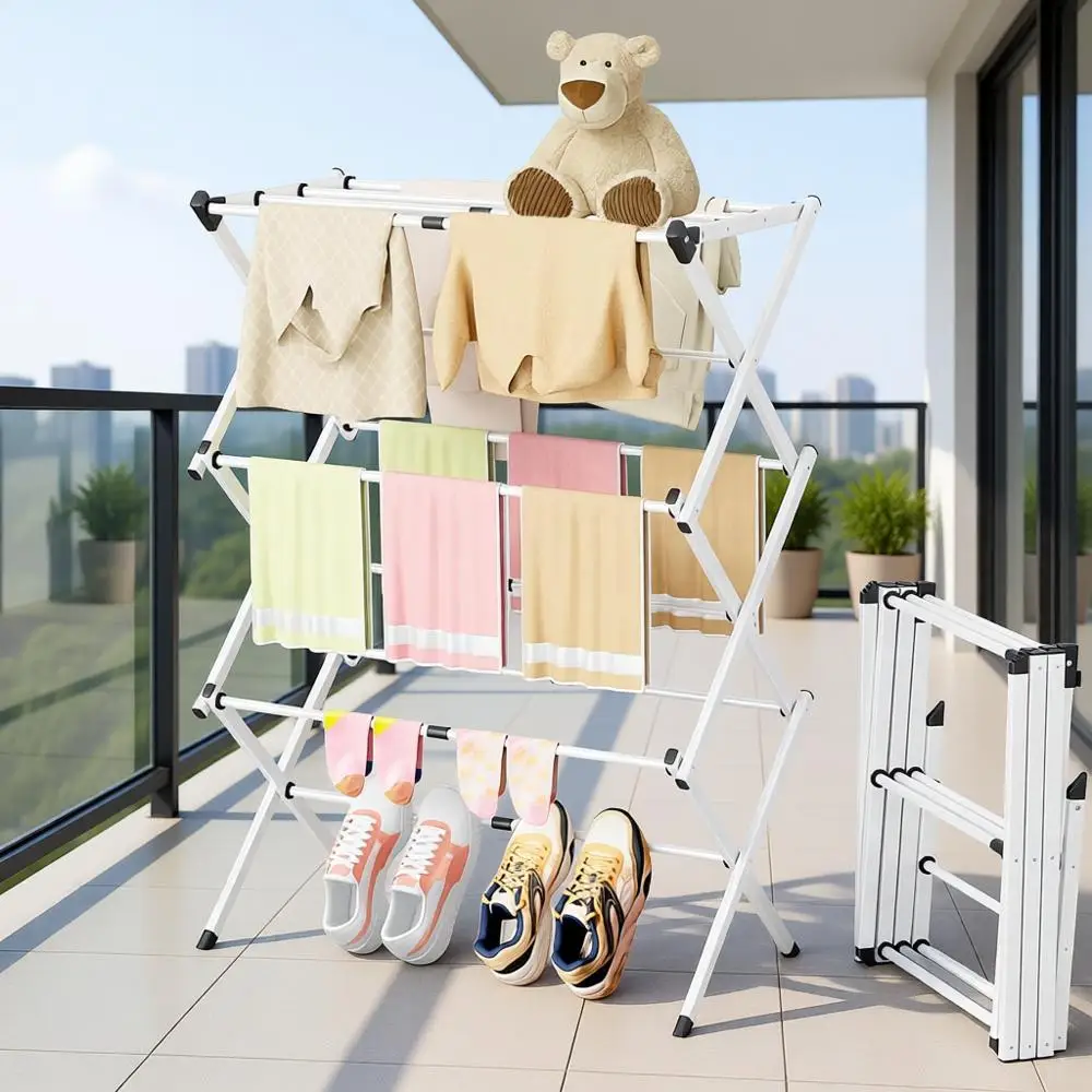 

Collapsible & Portable Clothes Drying Rack - Durable Metal for Indoor/Outdoor Use, Perfect for Laundry, Dorms, Apartments