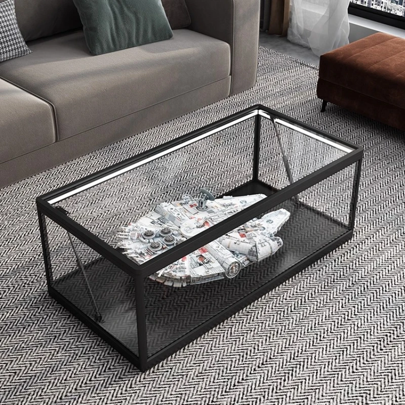 

Simple modern coffee table tempered glass model Millennium Falcon suitable for Lego figure building block storage display