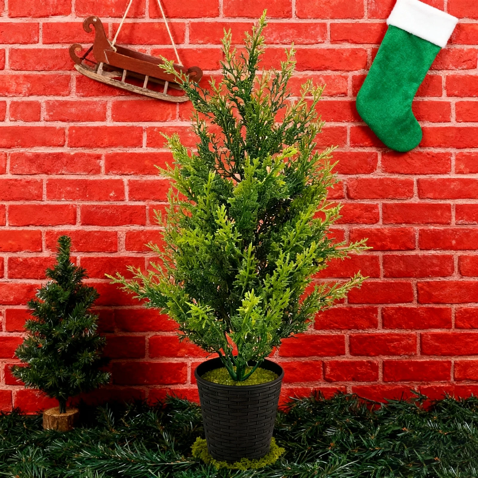 شجرة عيد الميلاد بوعاء زخرفة الاصطناعي بوعاء شجرة عيد الميلاد الحلي الاصطناعية شجرة عيد الميلاد الباب الأمامي ، الممر ، ديكور الشرفة #6