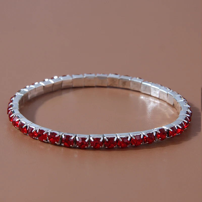 Fashion Crystal Single Line Bracelets Colorful Elastic Bracelet For Women Silvercolor Shining Bracelet Femme
